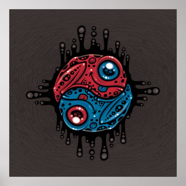 Vibrant Red and Blue Poison Dart Frog Yin Yang Poster (Front)