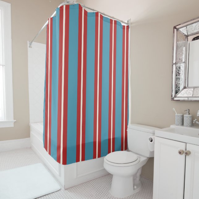 Vibrant Red and Blue Striped Pattern Modern Design (In Situ)