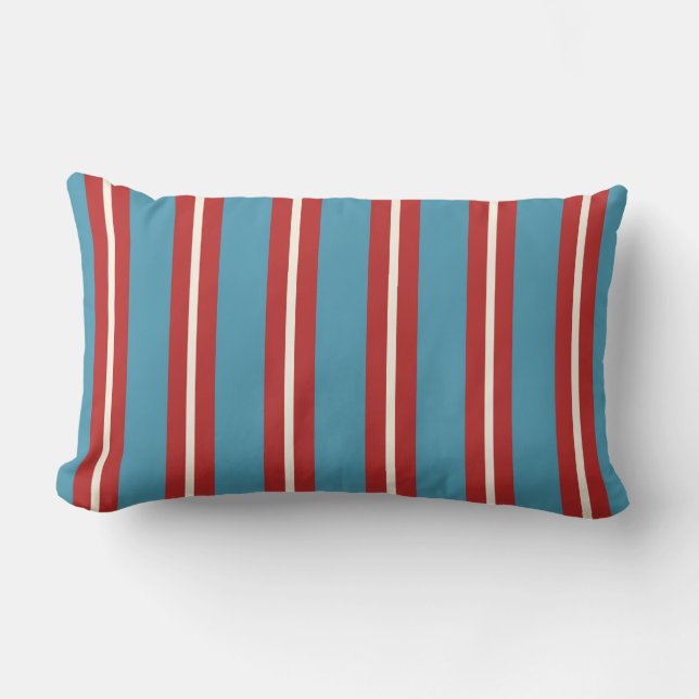 Vibrant Red and Blue Striped Pattern Modern Design Lumbar Pillow (Front)