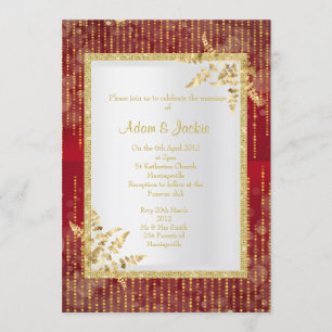 Vibrant red and gold leaf ELEGANT WEDDING Invitation
