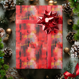 Vibrant Red and Gold Personalized Gift Wrap