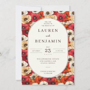 Vibrant Red and Orange Floral Pattern Invitation