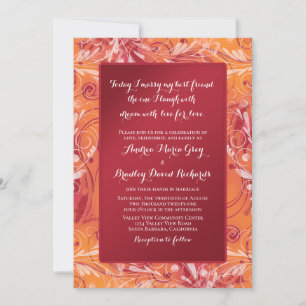 Vibrant Red and Orange Floral Wedding Invitation