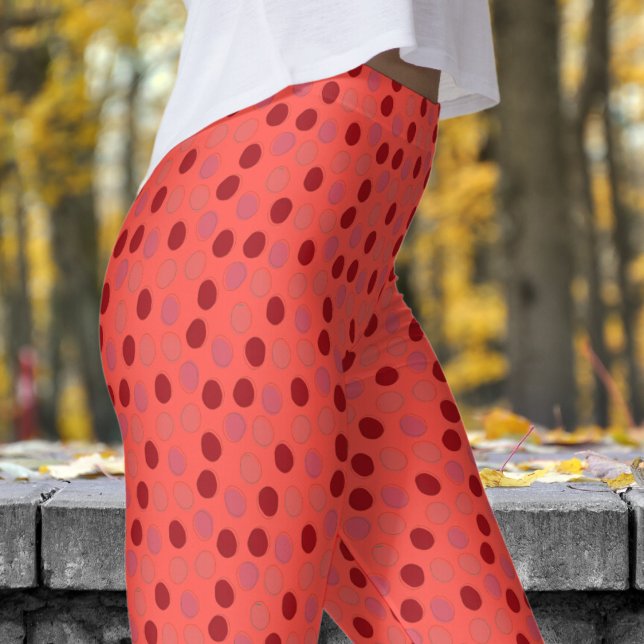 Vibrant Red and Orange Red Polka Dot Pattern Leggings (Reds on Orange Red Leggings)