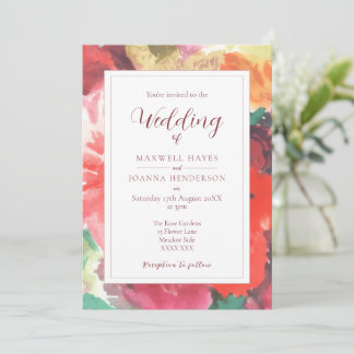Vibrant Red and Pink Floral Wedding Invitation