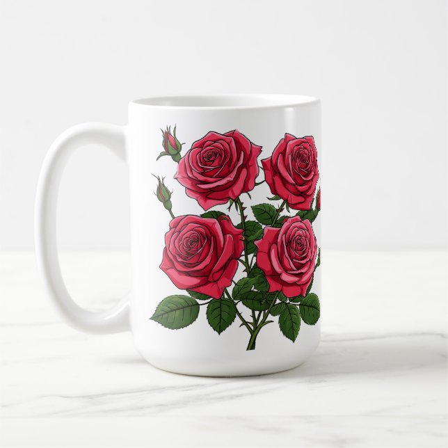 Vibrant Red And Pink Rose Bouquet With Green Leave Coffee Mug (Left)