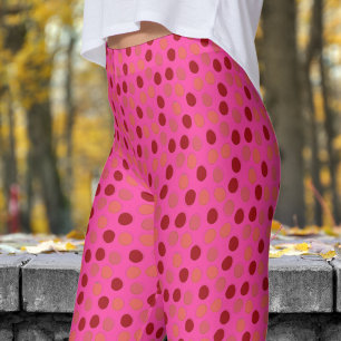 Vibrant Red and Rose Bonbon Red Polka Dot Pattern Leggings