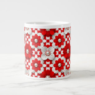 Vibrant Red And White Floral Pattern With Pearl Large Coffee Mug