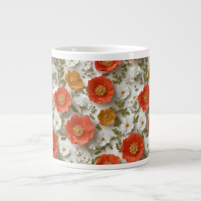 Vibrant Red and White Poppy Floral Specialty Mug (Front)