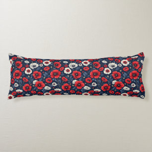 Vibrant Red and White Poppy Flowers Body Pillow