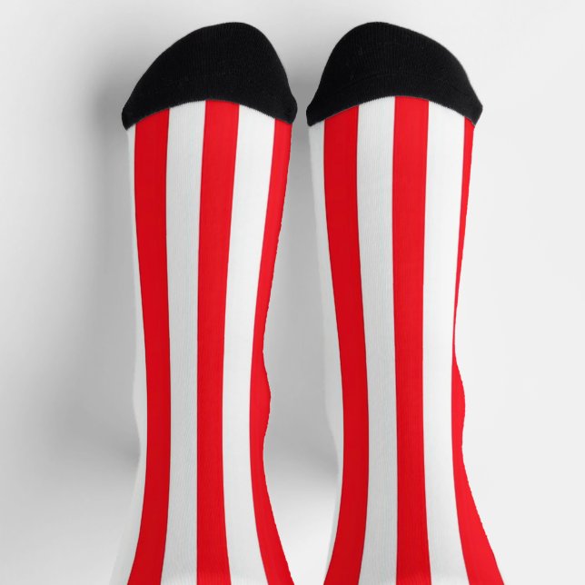 Vibrant Red and White Striped Pattern Socks (Top)