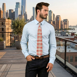 Vibrant Red and White Tartan Plaid Tie with Red