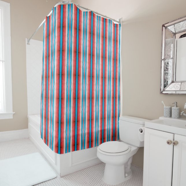 Vibrant red, blue and pink stripes S-size pattern (In Situ)