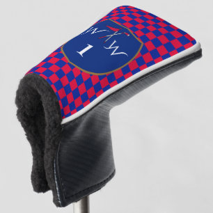 Vibrant Red & Blue Chequered Monogram Golf Head Cover