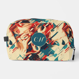 Vibrant Red, Blue Yellow Abstract Monogram Dopp Kit