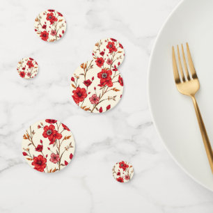 Vibrant Red Botanical Illustration Confetti