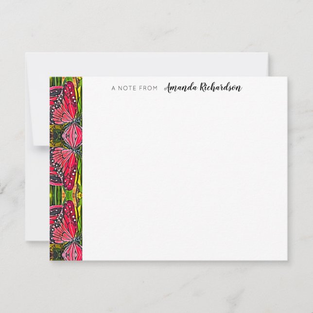 Vibrant Red Butterflies Personalized Note Card (Front)