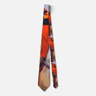 Vibrant Red Cardinal in Reds, Blacks, Oranges Tie