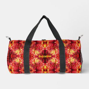 Vibrant Red Dahlia Flower Abstract Personalized Duffle Bag