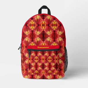 Vibrant Red Dahlia Flower Abstract Personalized Printed Backpack