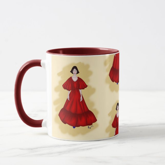 Vibrant Red Dress with Sculptural Movement Style Mug (Left)