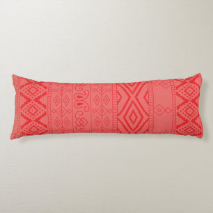 Vibrant red fabric design featuring floral pattern body pillow