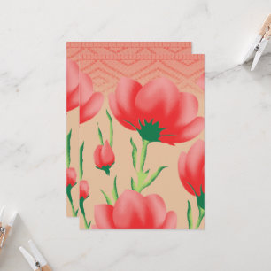 Vibrant red fabric design featuring floral pattern invitation