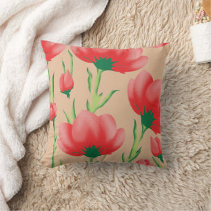 Vibrant red fabric design featuring floral pattern throw pillow