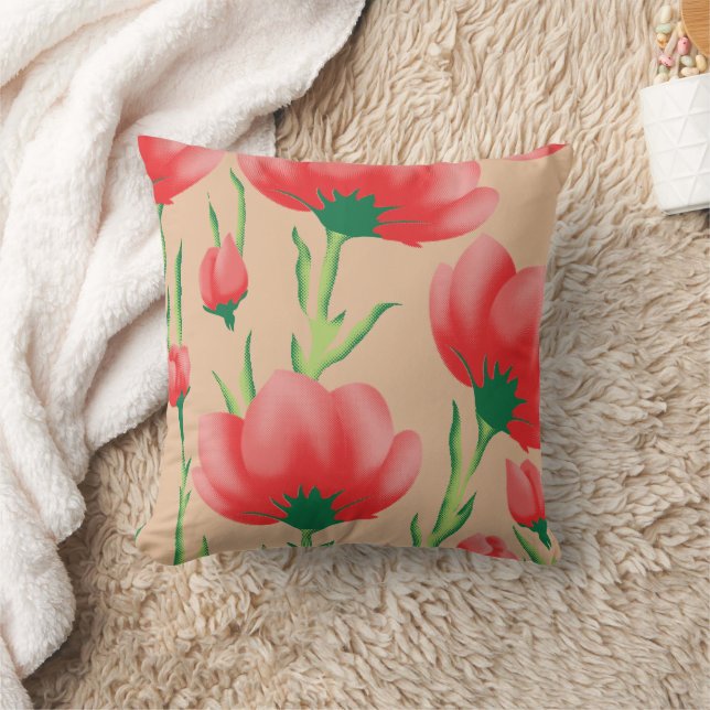 Vibrant red fabric design featuring floral pattern throw pillow (Blanket)
