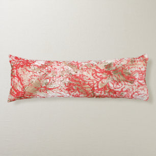 Vibrant red fabric design featuring intricate flor body pillow