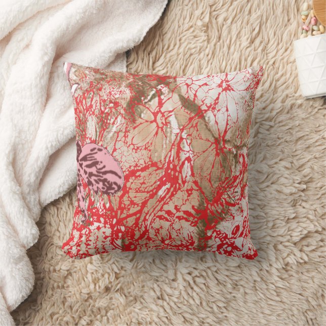 Vibrant red fabric design featuring intricate flor throw pillow (Blanket)