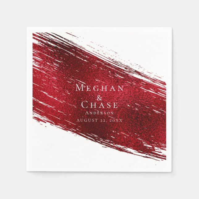 Vibrant Red Faux Foil Paint Stroke Napkin (Front)