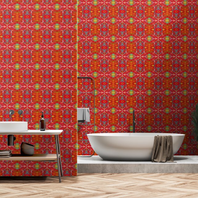 Vibrant red fishing nets M-size pattern Wallpaper (Bathroom)
