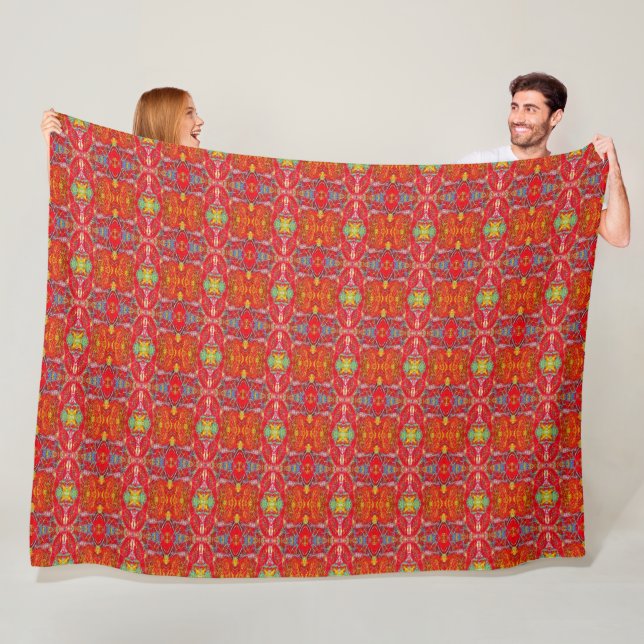 Vibrant red fishing nets pattern fleece blanket (In Situ)