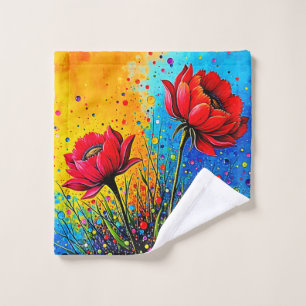 Vibrant Red Flowers Pop Art Print Bath Towel Set
