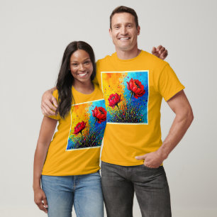 Vibrant Red Flowers Pop Art Print T-Shirt