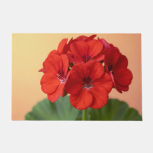 Vibrant Red Geranium Floral Bloom Doormat