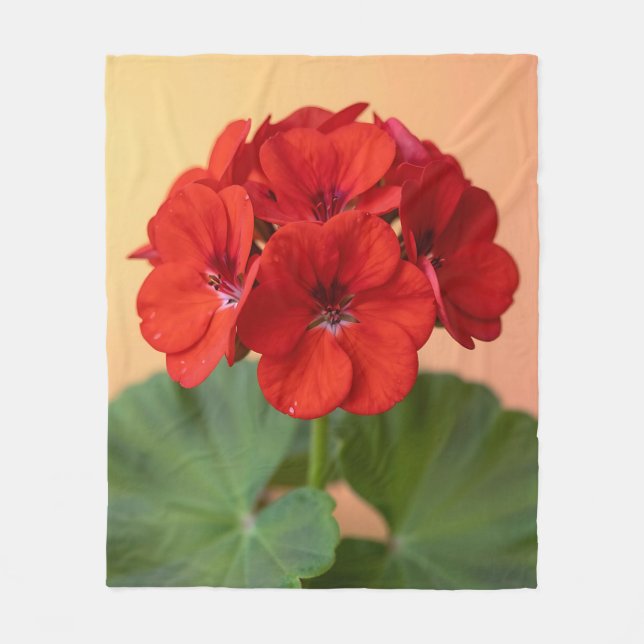Vibrant Red Geranium Floral Bloom Fleece Blanket (Front)