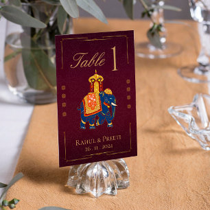 Vibrant Red Gold Traditional Indian Wedding Party Table Number