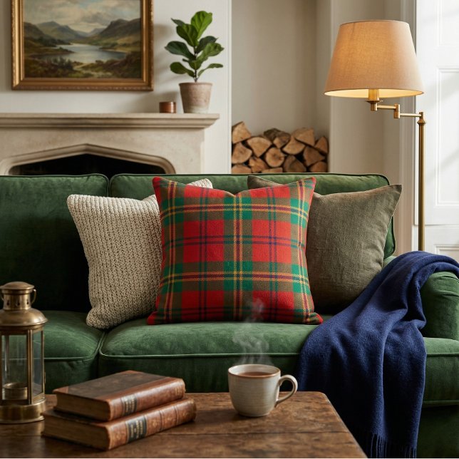 Vibrant Red & Green Tartan Plaid Throw Pillow (Creator Uploaded)