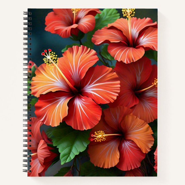 Vibrant Red Hibiscus Flowers-76894 Notebook (Front)