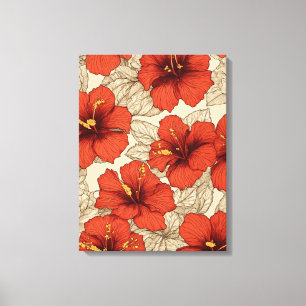 Vibrant Red Hibiscus Flowers All Over Canvas Print