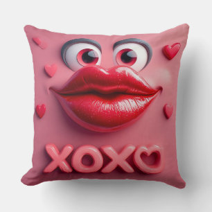 Vibrant Red Lips With XOXO Design Throw Pillow