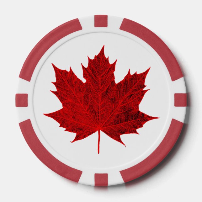 Vibrant Red Maple Leaf/CANADA Poker Chips (Front)