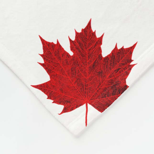 Vibrant Red Maple Leaf Design Fleece Blanket (Corner)