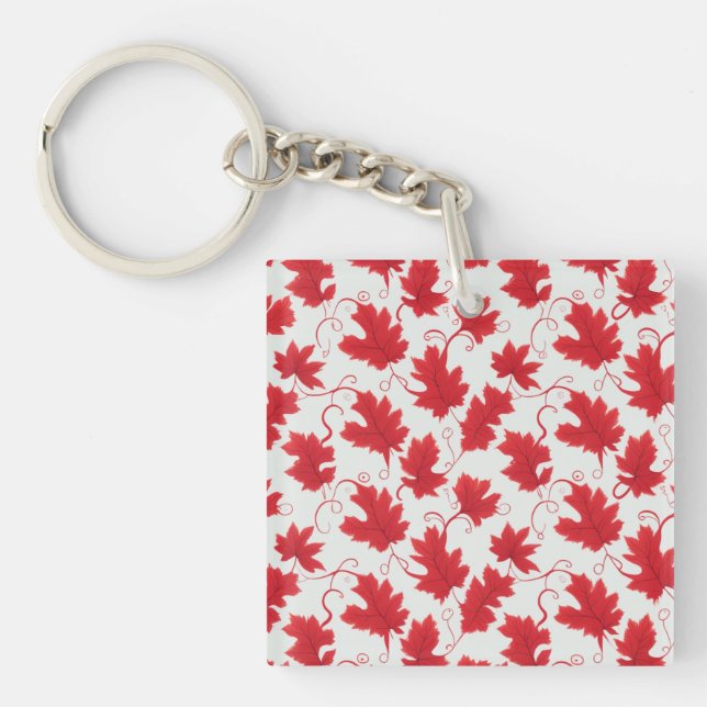 Vibrant Red Maple Leaf Pattern Keychain (Front)