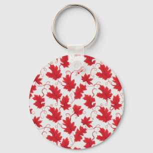 Vibrant Red Maple Leaf Pattern Keychain