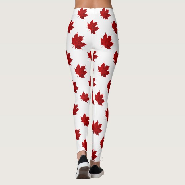 Vibrant Red Maple Leaf Pattern Leggings (Back)