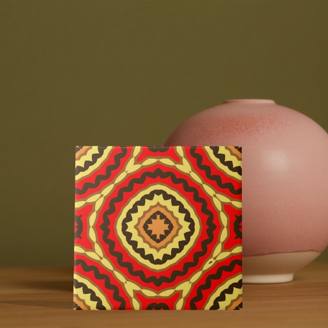 Vibrant Red Oriental Mosaic Geometric Pattern Tile (Creator Uploaded)