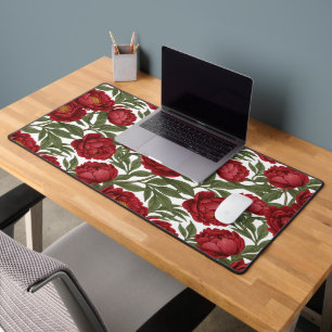 Vibrant Red Peony Collection Customizable Party Desk Mat